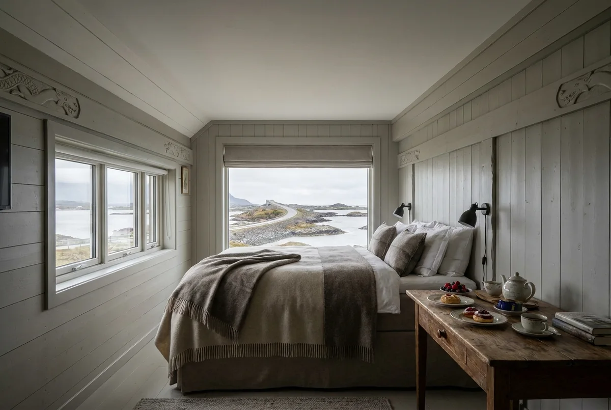 Two stave rooms opened into one long chamber, beds facing a low sea-level window.